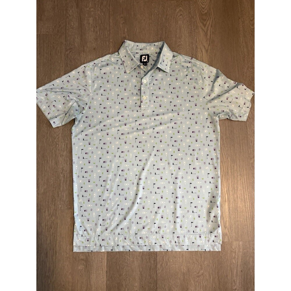 FootJoy Golf Polo Men M Blue Transfusion Drink Novelty Print Performance Shirt